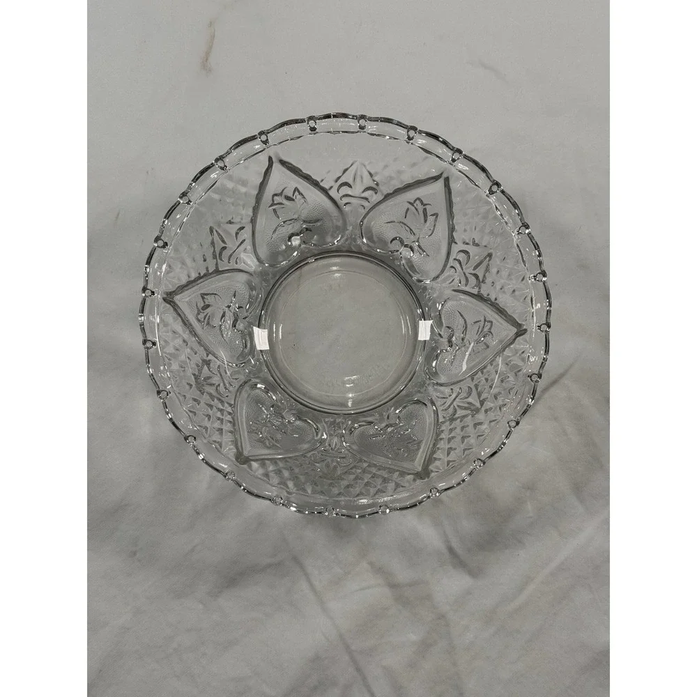 Vintage Cut Glass Fruit/Candy Dish. Fleur de Lis & Diamond with Beaded Edge